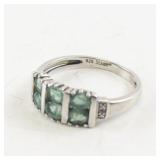 Stauer Emerald and Diamond Sterling Silver Ring. Size 7