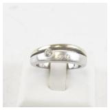Sterling Silver Two-Tone Ring with 3 CZ Stones. Size 7.75