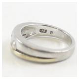 Sterling Silver Two-Tone Ring with 3 CZ Stones. Size 7.75