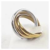 Interconnected Stainless Steel Tri-tone Ring. Size 6