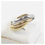 Interconnected Stainless Steel Tri-tone Ring. Size 6