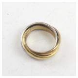 Interconnected Stainless Steel Tri-tone Ring. Size 6