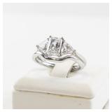3 Stone CZ Engagement Ring Set Size 7 with Curved Silhouette Band