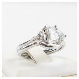 3 Stone CZ Engagement Ring Set Size 7 with Curved Silhouette Band