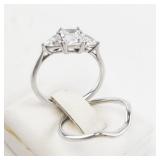 3 Stone CZ Engagement Ring Set Size 7 with Curved Silhouette Band