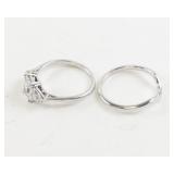 3 Stone CZ Engagement Ring Set Size 7 with Curved Silhouette Band