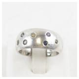 Sterling Silver Domed Ring with Multi-Colored CZ Stones. Size 7.5-8