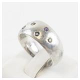 Sterling Silver Domed Ring with Multi-Colored CZ Stones. Size 7.5-8