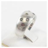 Sterling Silver Domed Ring with Multi-Colored CZ Stones. Size 7.5-8