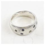 Sterling Silver Domed Ring with Multi-Colored CZ Stones. Size 7.5-8