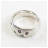 Sterling Silver Domed Ring with Multi-Colored CZ Stones. Size 7.5-8