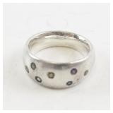 Sterling Silver Domed Ring with Multi-Colored CZ Stones. Size 7.5-8
