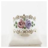 Sterling Silver Floral Enamel Ring. Size 8