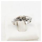 Modernist Sterling Silver and Gold Accent Ring Size 5.5