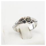Modernist Sterling Silver and Gold Accent Ring Size 5.5