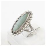 Sterling Silver Oval Turquoise Ring Size 7.25