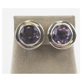 Pair of Sterling Silver Amethyst Clip-On Earrings