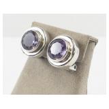 Pair of Sterling Silver Amethyst Clip-On Earrings
