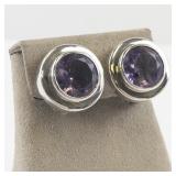 Pair of Sterling Silver Amethyst Clip-On Earrings