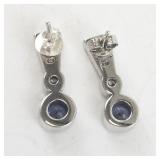 Sterling Silver Drop Earrings with Amethyst, CZ, and Opal Inlay