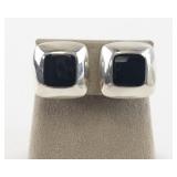 Sterling Silver 925 Black Onyx Square Clip-On Earrings