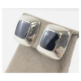 Sterling Silver 925 Black Onyx Square Clip-On Earrings