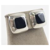 Sterling Silver 925 Black Onyx Square Clip-On Earrings