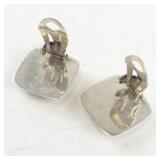 Sterling Silver 925 Black Onyx Square Clip-On Earrings