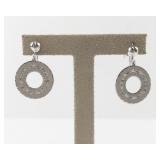Wells Sterling Silver Vintage Etched Screwback Dangle Earrings