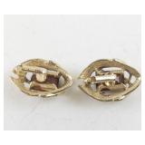 Sarah Coventry Gold Tone Clip-On Earrings with Red Gemstones