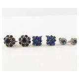 Collection of 3 Pairs Vintage Clip-On Earrings with Colored Stones