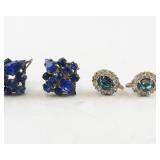 Collection of 3 Pairs Vintage Clip-On Earrings with Colored Stones