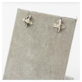 Pair of Silver Tone Floral Stud Pearl Earrings
