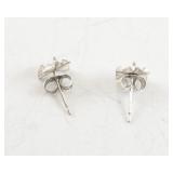 Pair of Silver Tone Floral Stud Pearl Earrings