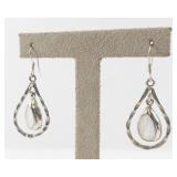 Mexico Silver Plated Teardrop Dangle Earrings with Created Pearl Accents