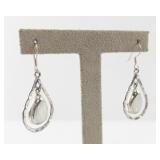 Mexico Silver Plated Teardrop Dangle Earrings with Created Pearl Accents
