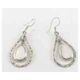Mexico Silver Plated Teardrop Dangle Earrings with Created Pearl Accents