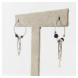 Hoop Earrings with Black Beads and Dangle Accents