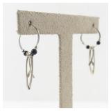 Hoop Earrings with Black Beads and Dangle Accents