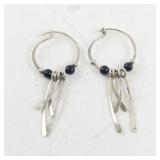 Hoop Earrings with Black Beads and Dangle Accents