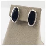 Sterling Silver Oval Black Onyx Clip-On Earrings