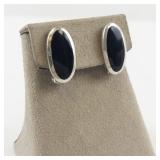 Sterling Silver Oval Black Onyx Clip-On Earrings