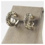 Pair of Gold-Tone Snake Skin Clip-On Hoop Earrings