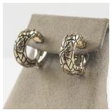 Pair of Gold-Tone Snake Skin Clip-On Hoop Earrings