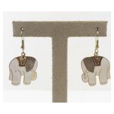 Pair of Elephant Shaped Enamel Dangle Earrings with Gold Tone Accents