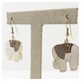 Pair of Elephant Shaped Enamel Dangle Earrings with Gold Tone Accents