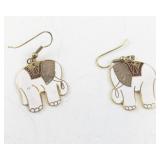 Pair of Elephant Shaped Enamel Dangle Earrings with Gold Tone Accents