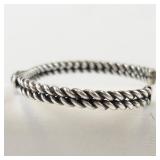 Twisted Rope Silver Tone Cuff Bracelet with Green Stone Accent