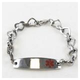 Stainless Steel Diabetes Medical Alert ID Bracelet with Heart Links