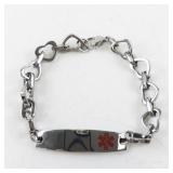 Stainless Steel Diabetes Medical Alert ID Bracelet with Heart Links